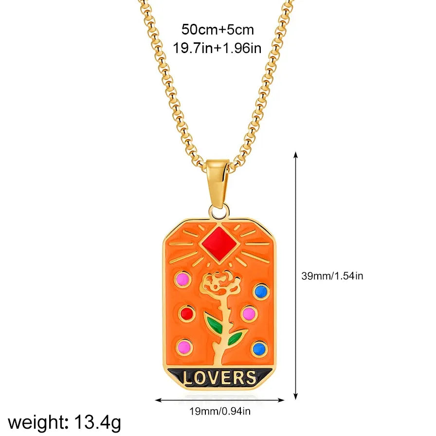 Vintage Gold Plated Stainless Steel Tarot Card Pendant Necklace for Women Punk