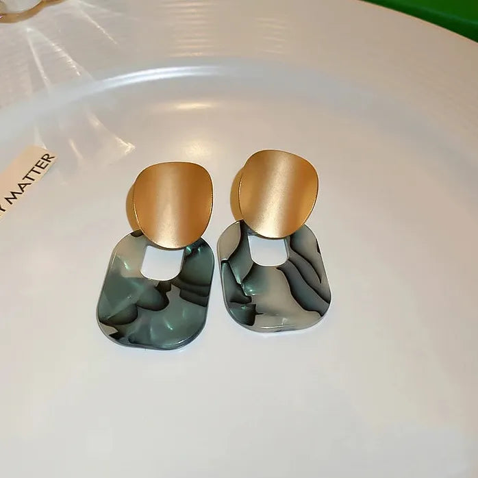 Vintage Acrylic Colorful Spliced Circle Stud Earrings for Women Hollow Jewelry