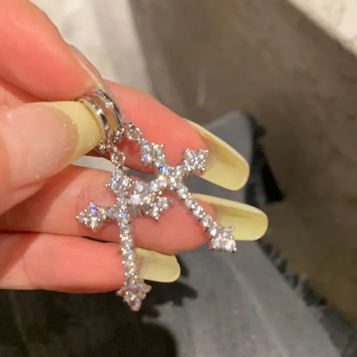 Korean Zircon Crystal Cross Drop Earrings Women Gothic Punk Hip Hop Jewelry