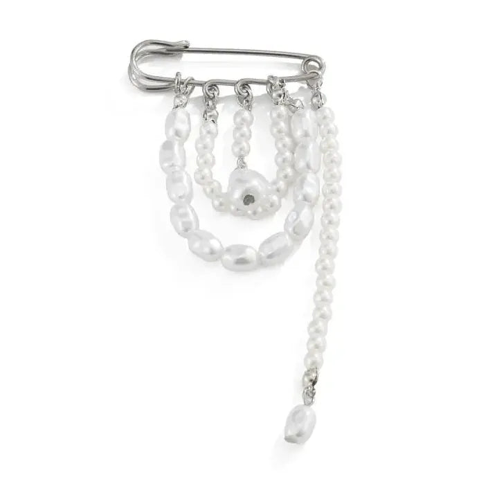 Pearl Beaded Brooch Pin Zinc Alloy Suit Accessory for Women Men