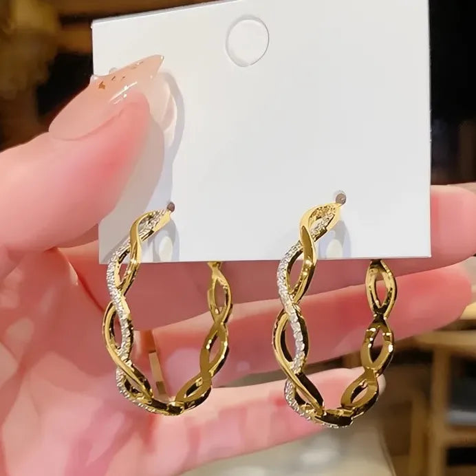Geometric Twist Hoop Earrings Silver Gold Circle Statement Jewelry for Women