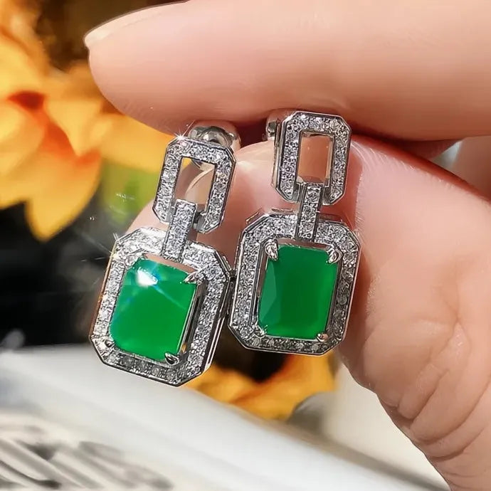 Green Square Cubic Zirconia Copper Alloy Dangle Earrings for Women Party