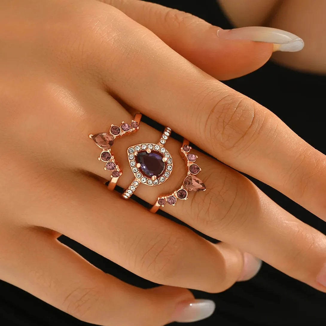 Luxury Cubic Zirconia Women's Ring Set Three Piece Zinc Alloy Fashion Jewelry Gift