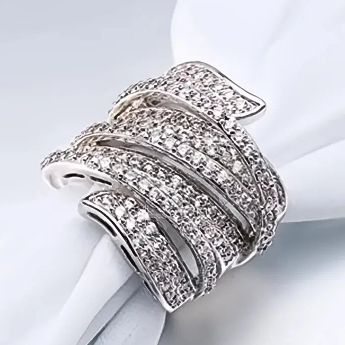 Hyperbole Wide Irregular Shaped Ring for Women Full Cubic Zirconia Sparkling Fashion Jewelry