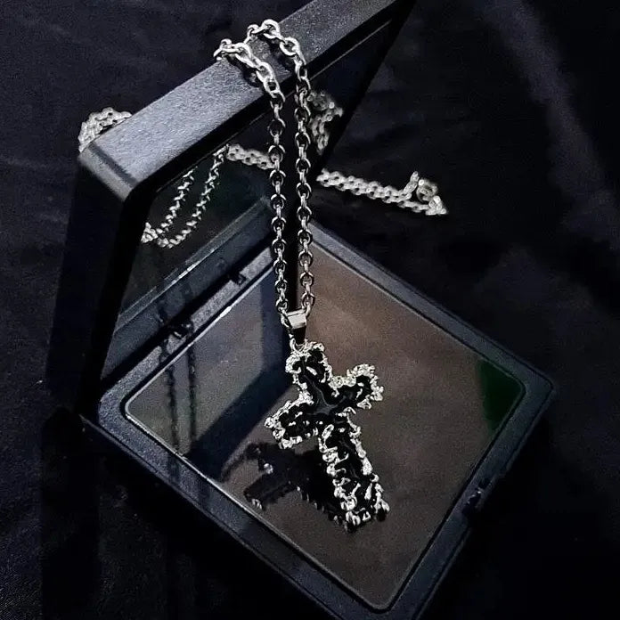 Gothic Cuban Chain Cross Pendant Necklace Unisex Vintage Fashion Jewelry