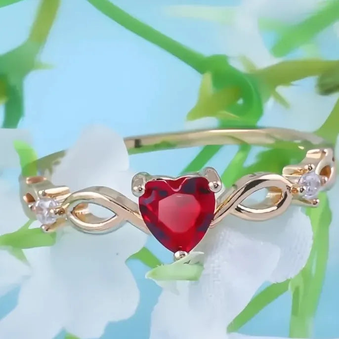 Heart Brass Ring with Cubic Zirconia Geometric Design Fashion Gift for Women