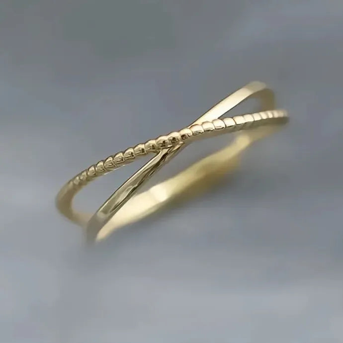 Minimalist Gold Cross Ring for Women Brass Stylish Stackable Finger Ring