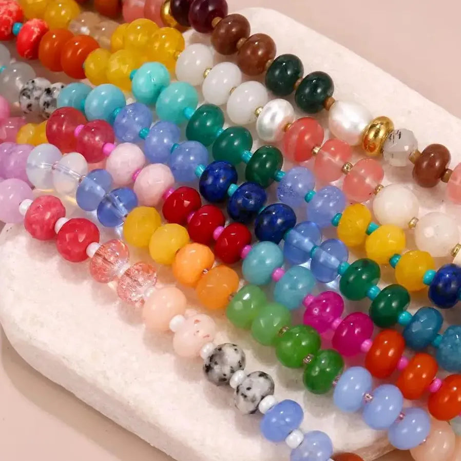 Summer Candy Color Natural Stone Bracelet Women Stainless Steel Waterproof Handmade Jewelry Gift