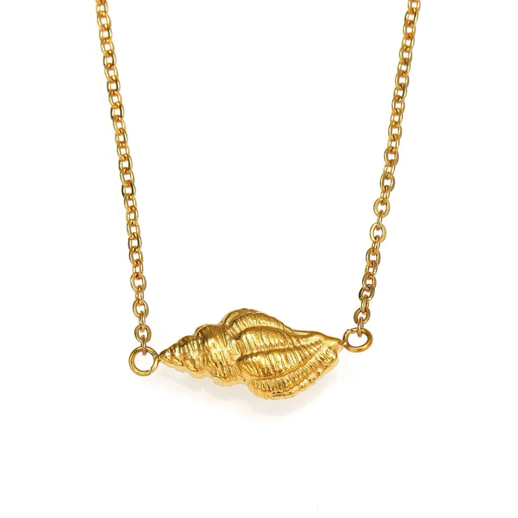 18K Gold Plated Stainless Steel Geometric Conch Pendant Necklace Women Hypoallergenic