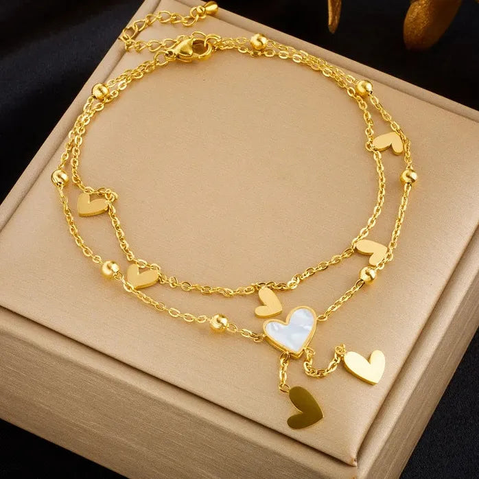 Stainless Steel Heart Love Multi-Layer Anklet for Women Non-Fading Jewelry Gift