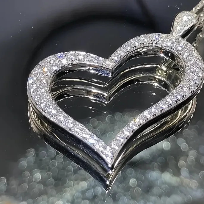 Women Heart Pendant Necklace Copper Alloy CZ Jewelry Anniversary Gift