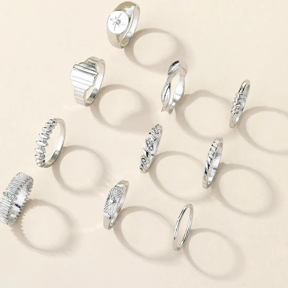 10Pcs Vintage Octagram Star Rings Set for Women Gifts 2026 Stylish Jewelry