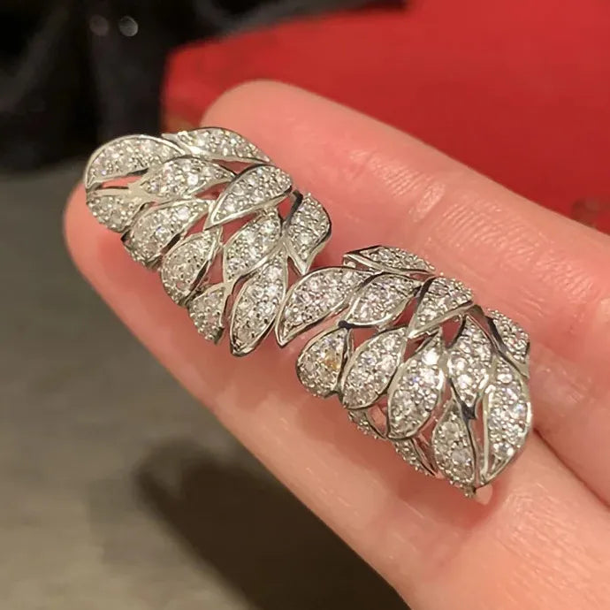 Copper Silver Leaf Crystal Cubic Zirconia Earrings for Women Wedding Party Jewelry