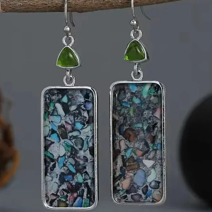 Vintage Multi-Color Zinc Alloy Women's Hanging Rectangular Earrings Pendant Jewelry