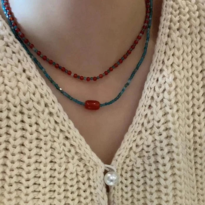 Crystal Pendant Necklace Geometric Cube Beaded Choker for Women