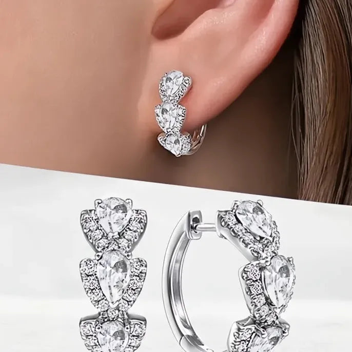 Luxury Trendy Blue Cubic Zirconia Hoop Earrings for Women Wedding Party Anniversary Gift