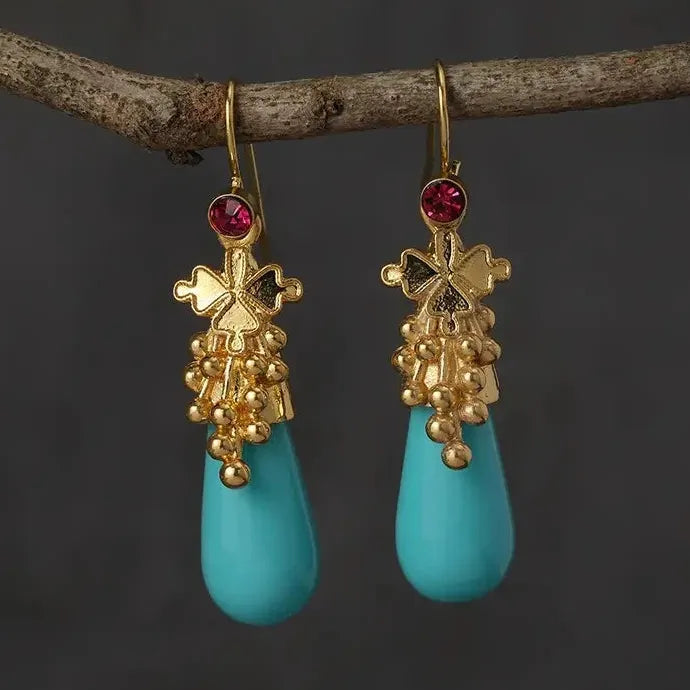 Waterdrop Green Stone Dangle Earrings for Women Gold Color Zinc Alloy Jewelry