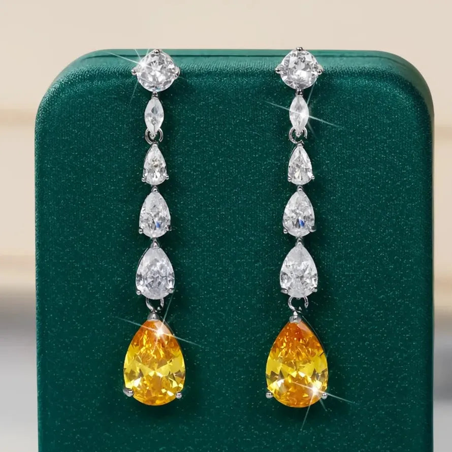 Bright Pear Yellow Cubic Zirconia Geometric Copper Alloy Drop Earrings for Women