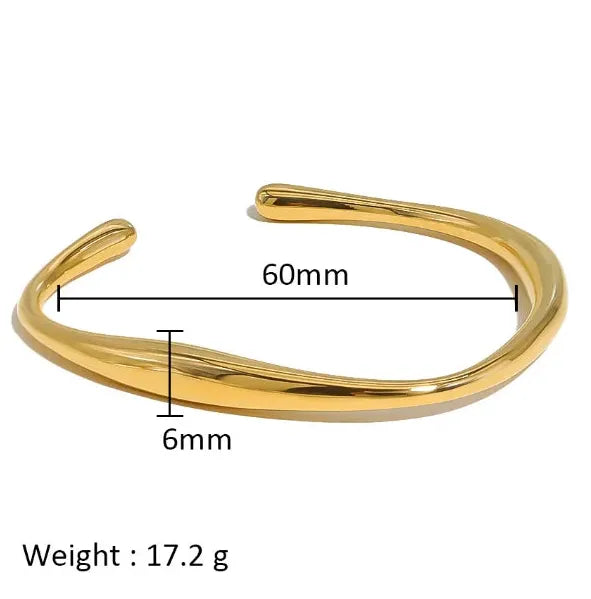 18K Gold Plated Stainless Steel Zircon Rhinestone Twist Open Bangle Bracelet Women