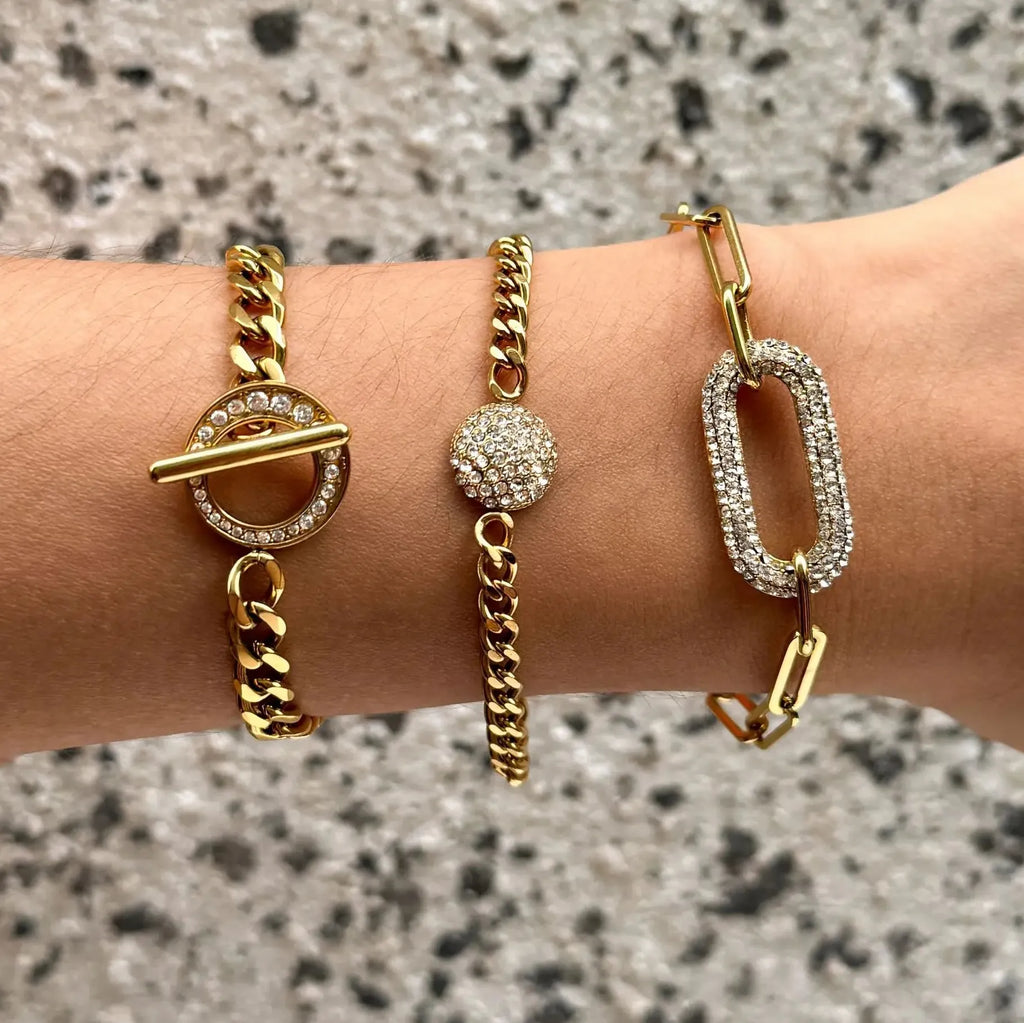 18K Gold Plated Geometric CZ Zircon Bracelet Punk Hypoallergenic Chain Jewelry