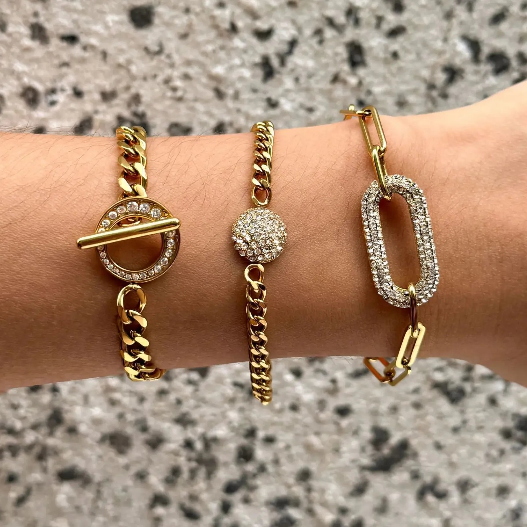 18K Gold Plated Geometric CZ Zircon Bracelet Punk Hypoallergenic Chain Jewelry