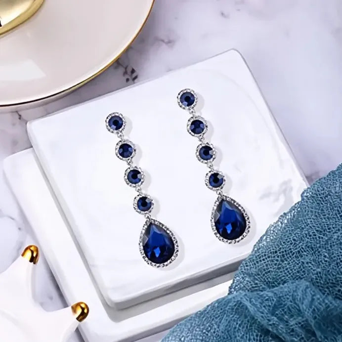 Blue Cubic Zirconia Geometric Drop Earrings for Women Wedding Jewelry