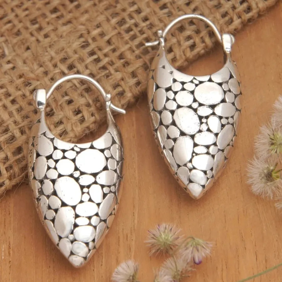 Retro Geometric Zinc Alloy Metal Mesh Hoop Earrings for Women Girls Gift