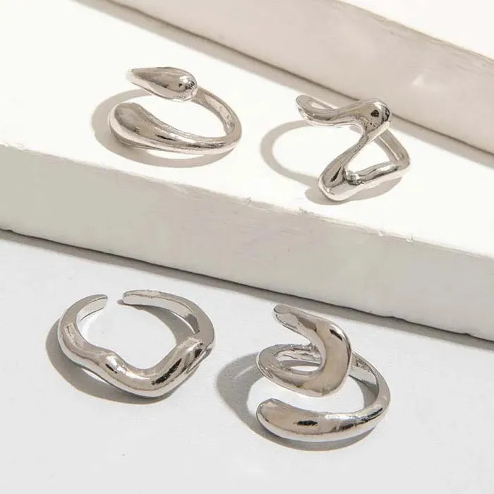 4Pcs Adjustable Silver Irregular Geometric Rings for Women Fashion Jewelry