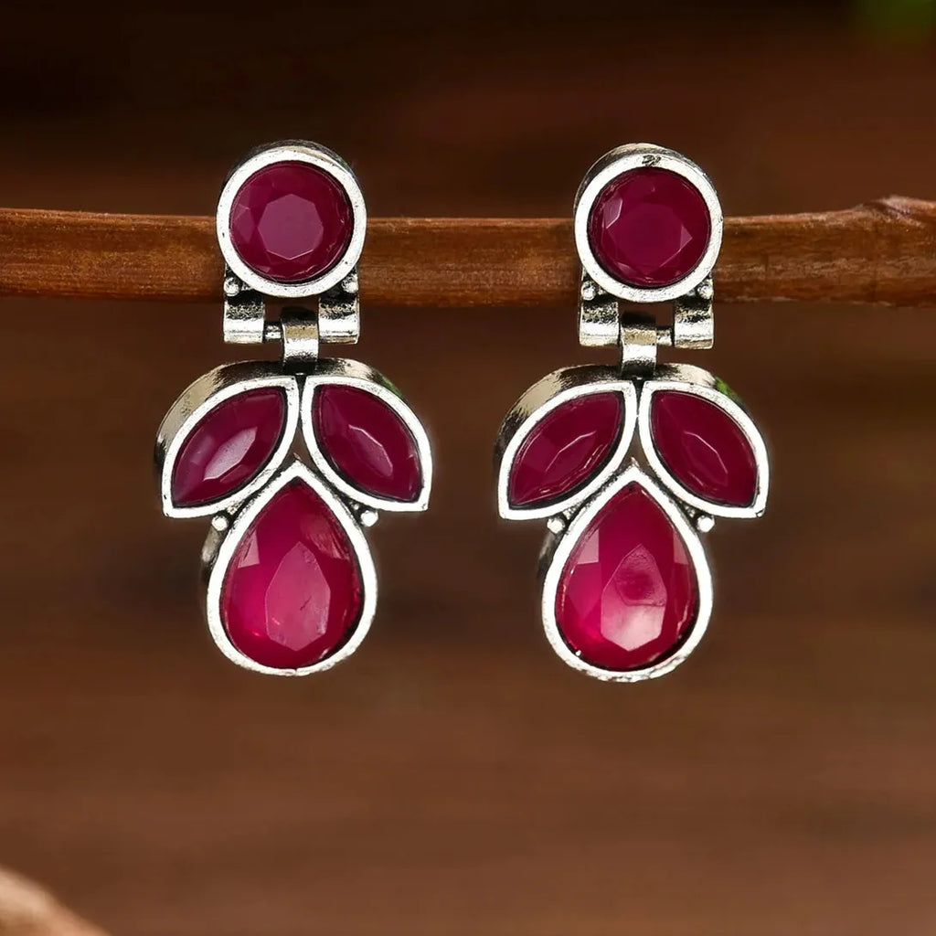 Vintage Rose Red Synthetic Stone Necklace Earring Set Zinc Alloy Jewelry Gift