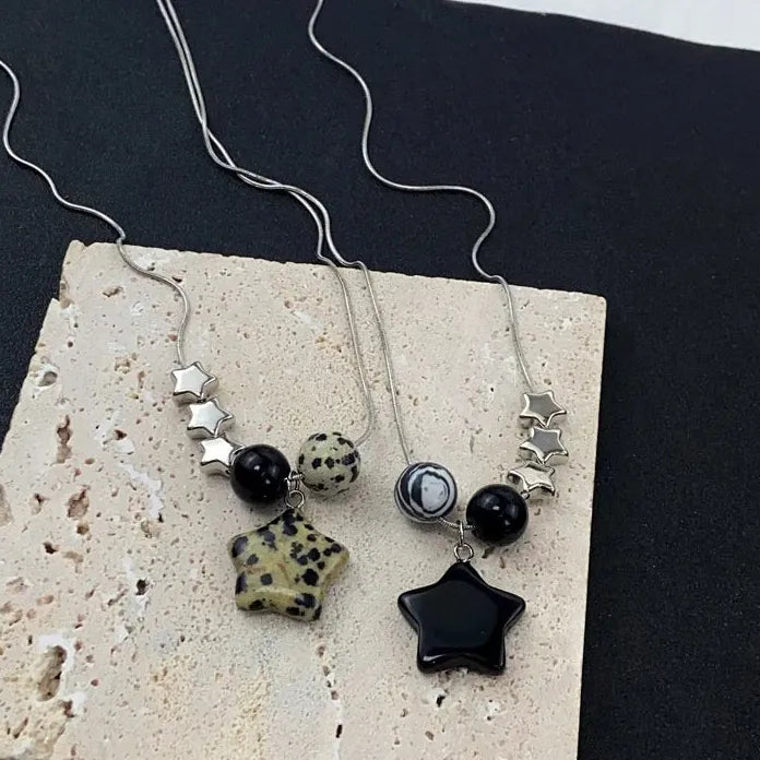 Y2K Star Pentagram Resin Beaded Pendant Necklace Unisex Vintage Jewelry