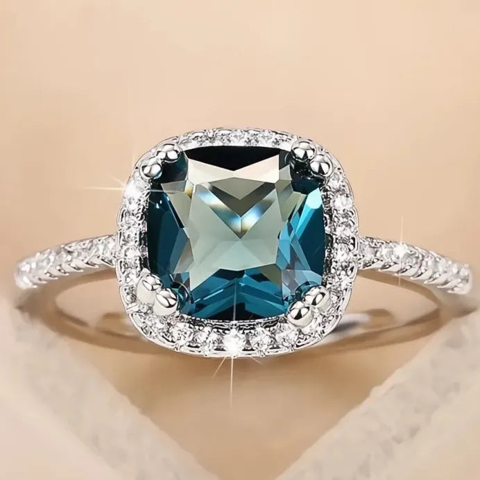 Classic Cushion Shape Blue Cubic Zirconia Women’s Wedding Anniversary Ring
