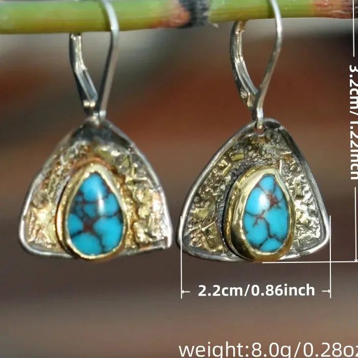 Bohemian Turquoise Drop Earrings for Women Ethnic Geometric Stone Pendant Jewelry