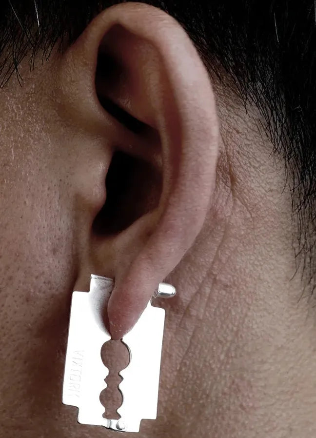 Copper Skeleton Razor Blade Stud Earrings Cyberpunk Unisex Jewelry Gift