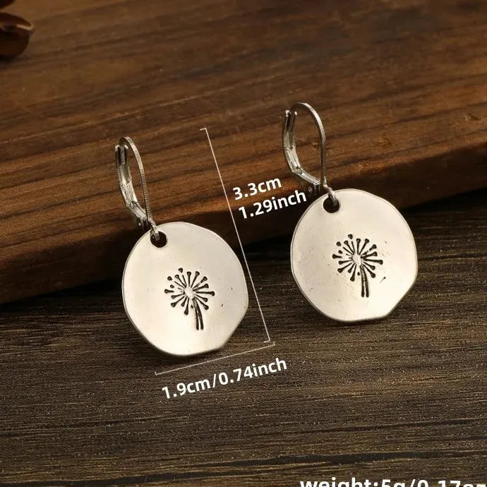 Retro Elegant Dandelion Zinc Alloy Irregular Circular Pendant Earrings for Women