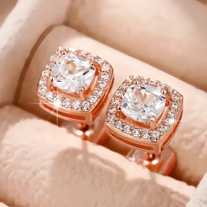 Women’s Geometric Square & Round Cubic Zirconia Stud Earrings Copper Alloy Jewelry