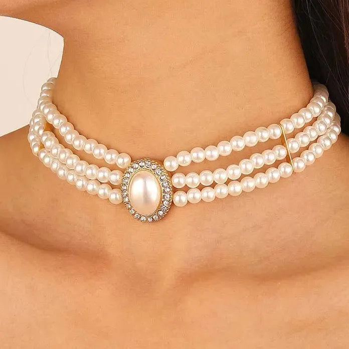 Vintage Multi-layer Imitation Pearl Short Choker Necklace Women Elegant Jewelry Gift