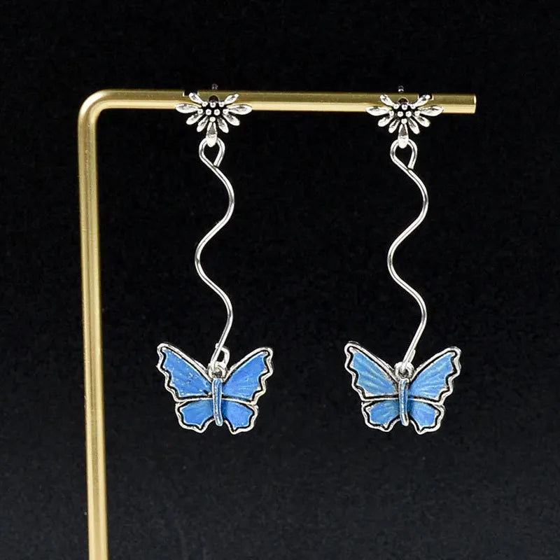 Blue Leaf Flower Stud Earrings for Women Zinc Alloy Blue Zircon Enamel Jewelry