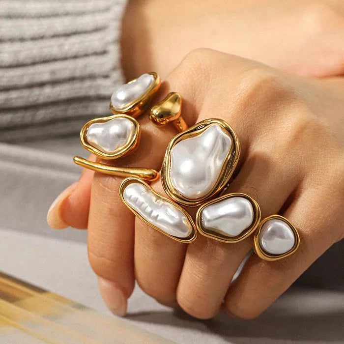 Adjustable Luxury Baroque Pearl Open Ring for Women Elegant Jewelry Gift