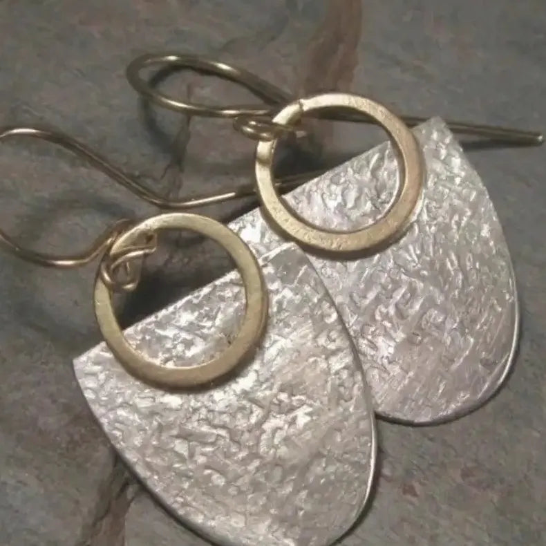 Copper Retro Metal Irregular Oval Round Hook Earrings Women’s Geometric Large Pendant
