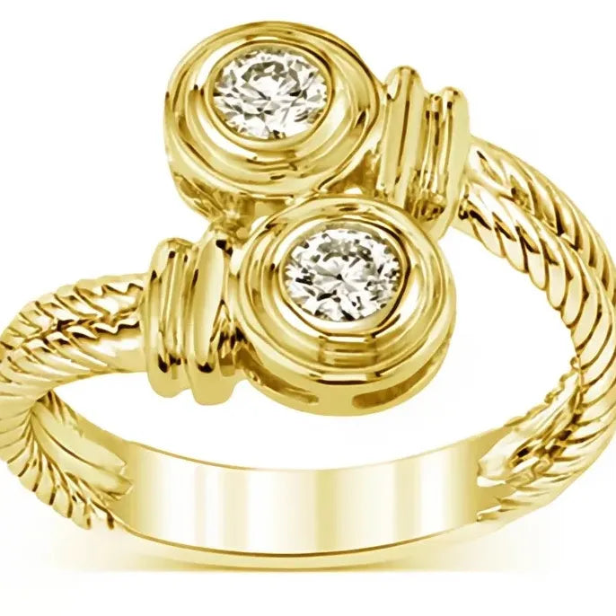 Women’s Brass Geometric Ring with Cubic Zirconia Inlay Fashion Jewelry