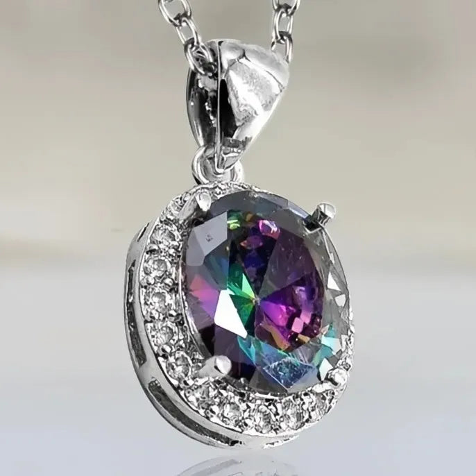 Multi-colored Oval Cubic Zirconia Pendant Necklace for Women Wedding Party