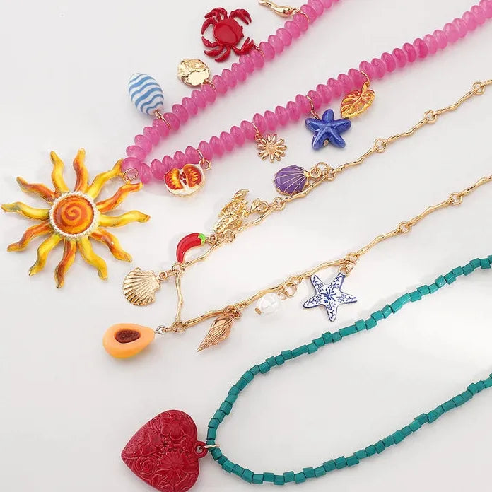 Bohemian Sunflower Starfish Pendant Necklace for Women Ocean Jewelry Gift