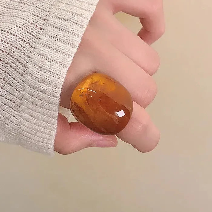 Vintage Brown Geometric Wide Rings Unisex Trendy Chunky Jewelry 2025