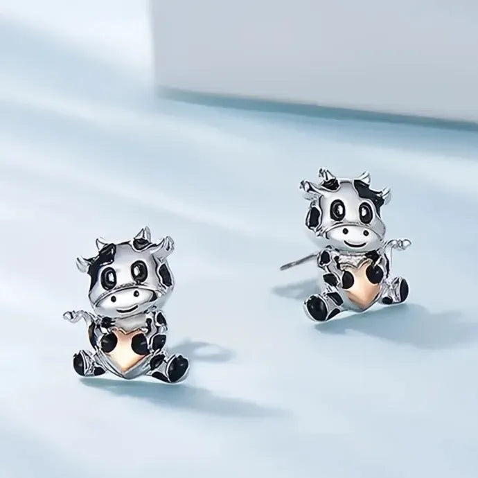 Cute Cow Heart Two-Tone Copper Alloy Stud Earrings for Daily Fashion Party