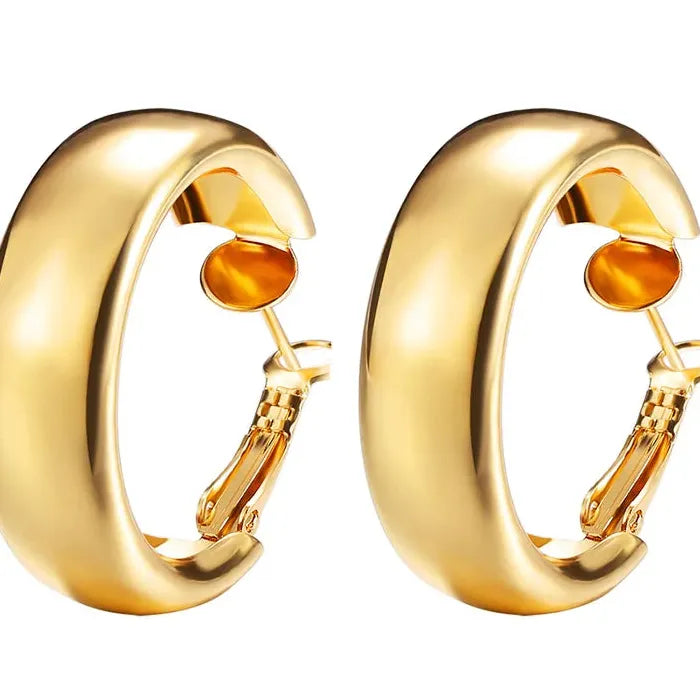 Gold C-Shaped Chunky Hoop Earrings Zinc Alloy Thick Huggie Jewelry Women