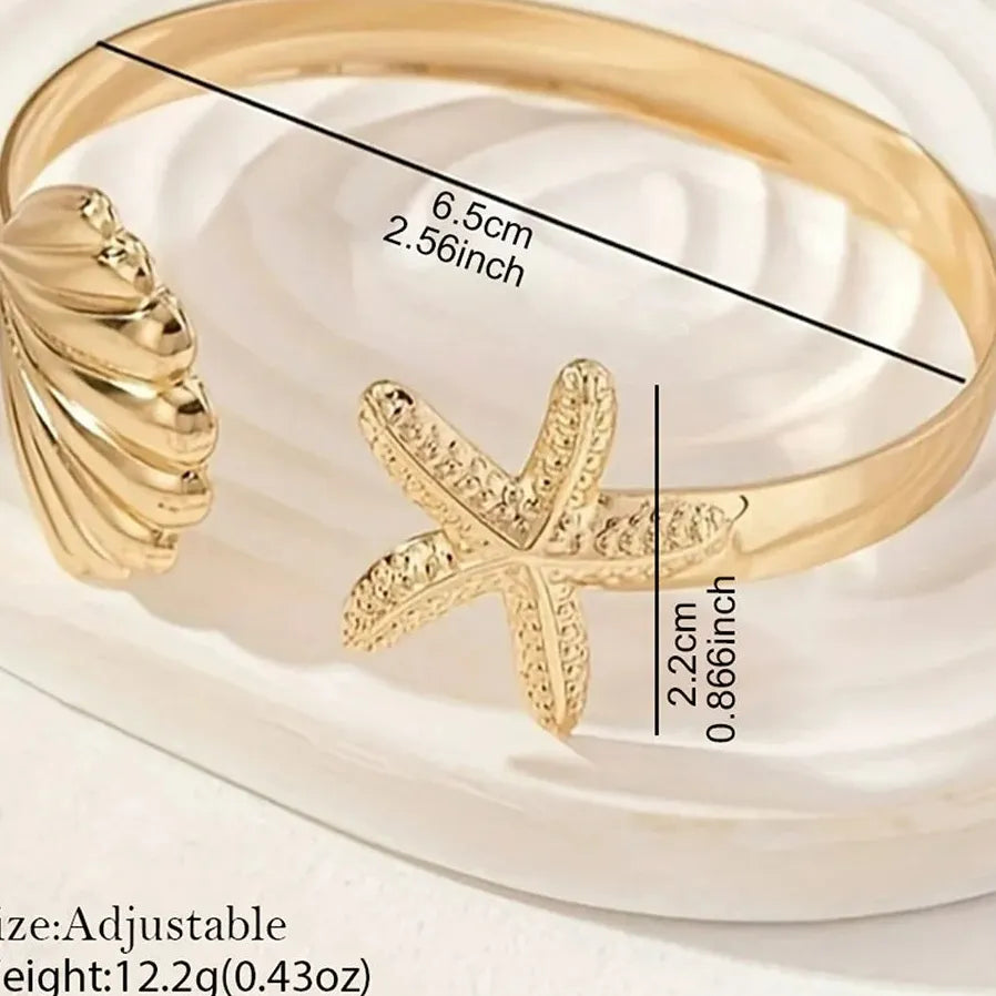 Stainless Steel Sea Star Cuff Bracelet Metal Bangle Vintage Hip Hop Men Women