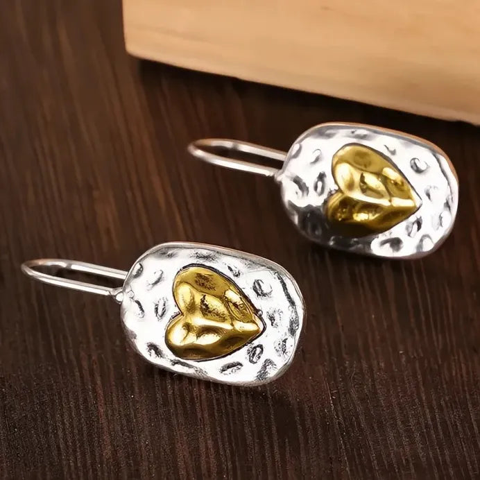 Two Tone Metal Heart Pendant Earrings for Women Wedding Party Jewelry