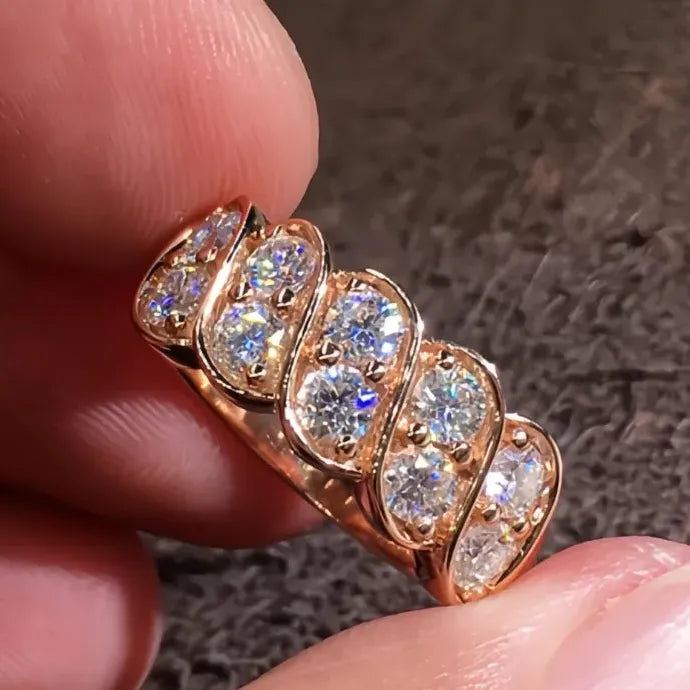 Rose Gold Geometric Wedding Ring for Women Brass CZ Luxury Party Jewelry