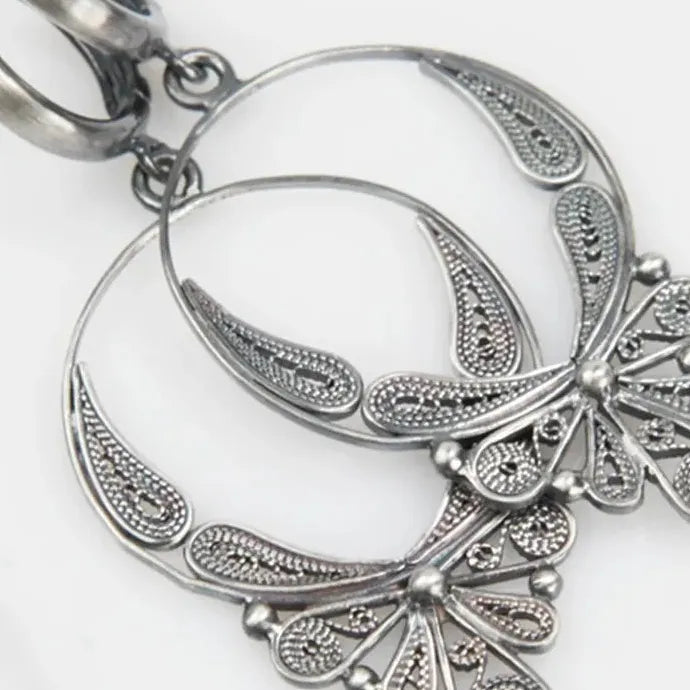Silver Metal Dragonfly Earrings Vintage Hollow Dangle Zinc Alloy for Women