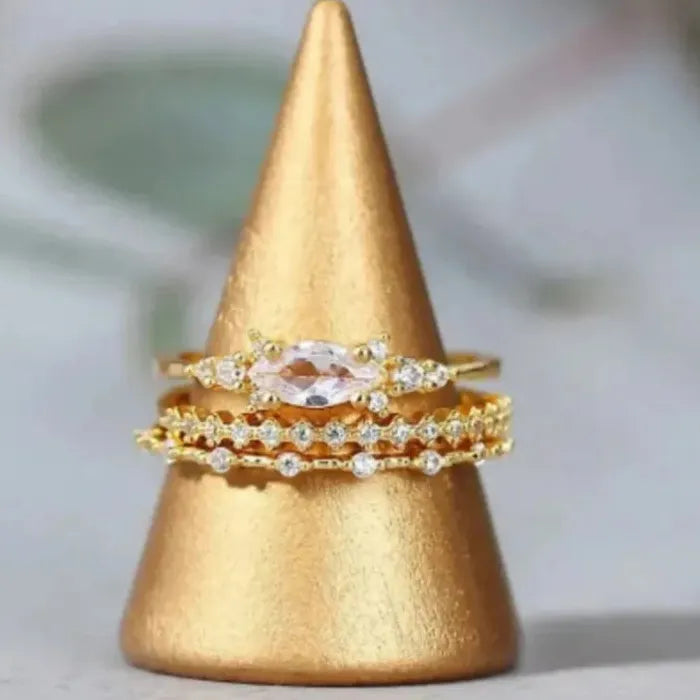 3pcs Women’s Wedding Ring Set Zinc Alloy Cubic Zirconia Bridal Bands Gift